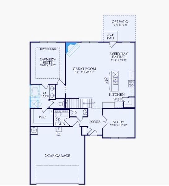 2D floor plan layout of this home in Hawthorne Ridge, McDonough, GA (Image 3).