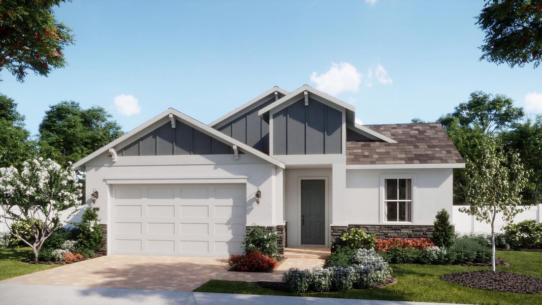 Representative exterior photo of a completed home built from the Meadowood by Risewell Homes in Brack Ranch, St. Cloud, FL (Image 2). Representative exterior photo of a completed home built from the Meadowood by Risewell Homes in Brack Ranch, St. Cloud, FL (Image 2).