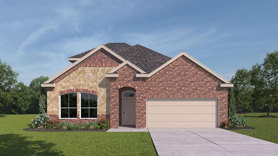 Front exterior of a new home in Lakewood Trails, Forney, TX, highlighting curb appeal (Image 2). Front exterior of a new home in Lakewood Trails, Forney, TX, highlighting curb appeal (Image 2).