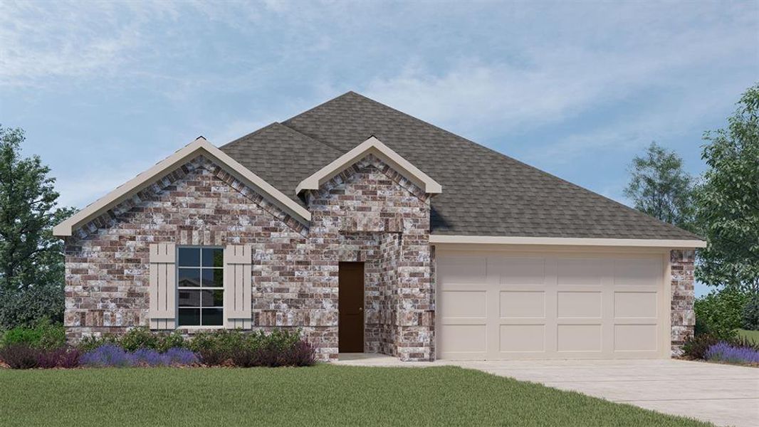 Front exterior of a new home in Trailstone, Caddo Mills, TX, highlighting curb appeal (Image 1). Front exterior of a new home in Trailstone, Caddo Mills, TX, highlighting curb appeal (Image 1).