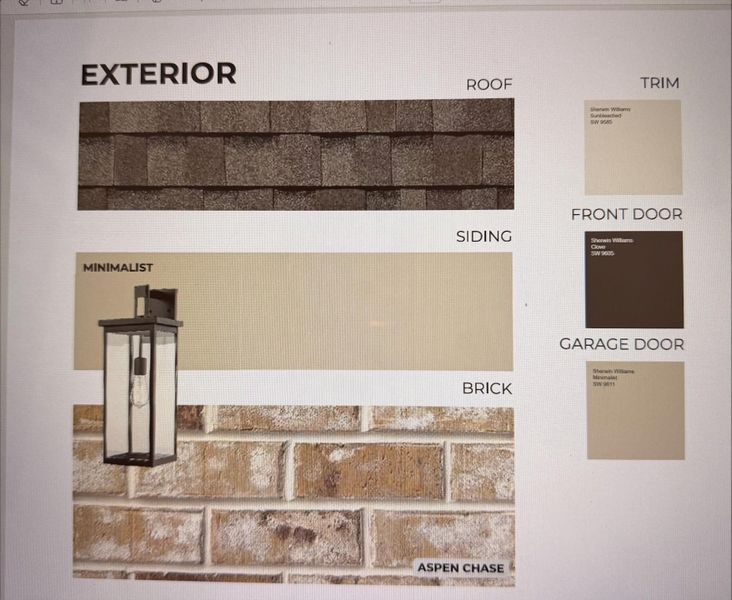 Exterior Material Specifications. Detailing selected materials and color schemes for the property's exterior elements