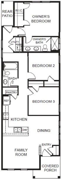 2D floor plan layout for the Ash by Pacesetter Homes in Blanco Vista, San Marcos, TX (Image 3).