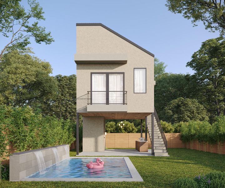 View of front of property featuring a patio, a balcony, and stucco siding View of front of property featuring a patio, a balcony, and stucco siding