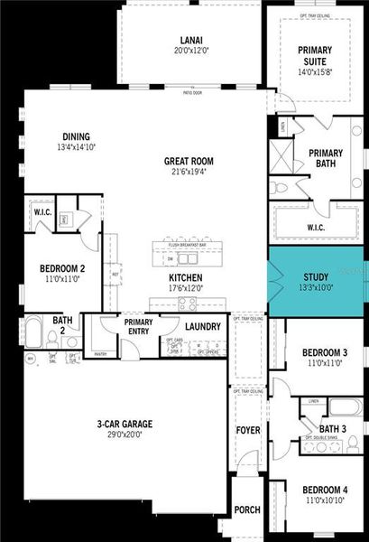 2D floor plan layout of this home in Crosswind Ranch, Parrish, FL (Image 3).