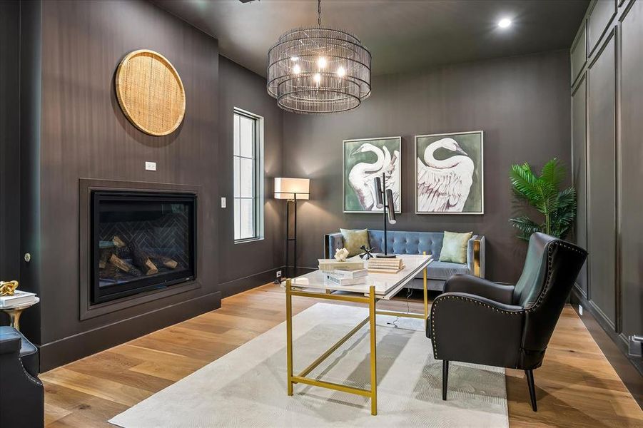 Study, fireplace, built-in cabinetry, French door entry, hardwood floors Study, fireplace, built-in cabinetry, French door entry, hardwood floors