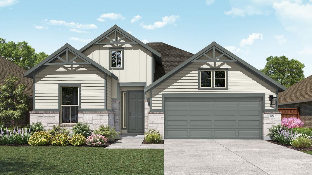 Representative exterior photo of a completed home built from the Oleander by DRB Homes in Newhaven, Manor, TX (Image 20). Representative exterior photo of a completed home built from the Oleander by DRB Homes in Newhaven, Manor, TX (Image 20).