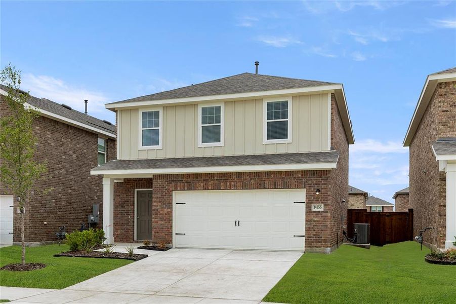 Front exterior of a new home in Creekview Fossil Ridge, Pilot Point, TX, highlighting curb appeal (Image 21). Front exterior of a new home in Creekview Fossil Ridge, Pilot Point, TX, highlighting curb appeal (Image 21).