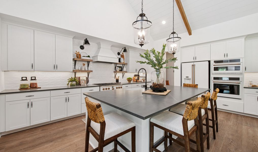Kitchen with pendant lighting and shiplap ceiling Kitchen with pendant lighting and shiplap ceiling