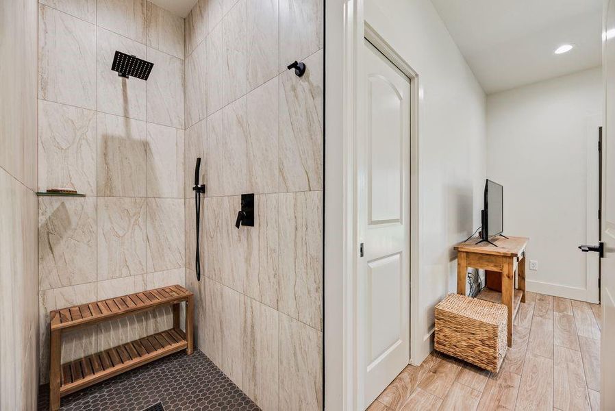 Beautifully crafted spa resort secondary bathroom in this amazing custom built home