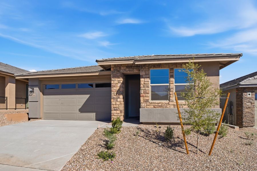 Front exterior of a new home in Highpointe at Northpointe, Peoria, AZ, highlighting curb appeal (Image 1). Front exterior of a new home in Highpointe at Northpointe, Peoria, AZ, highlighting curb appeal (Image 1).