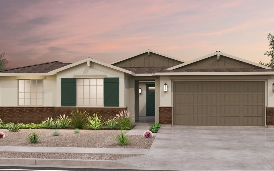 Representative exterior photo of a completed home built from the Solstice by Brookfield Residential in Highland Mariposa at Alamar, Avondale, AZ (Image 1). Representative exterior photo of a completed home built from the Solstice by Brookfield Residential in Highland Mariposa at Alamar, Avondale, AZ (Image 1).