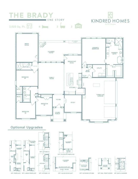 2D floor plan layout for the Brady by Kindred Homes in Oak Creek Ranch, Waxahachie, TX (Image 5).