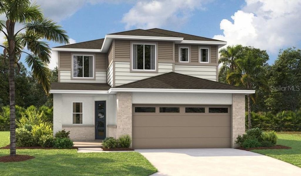 Front exterior of a new home in , Apollo Beach, FL, highlighting curb appeal (Image 1).