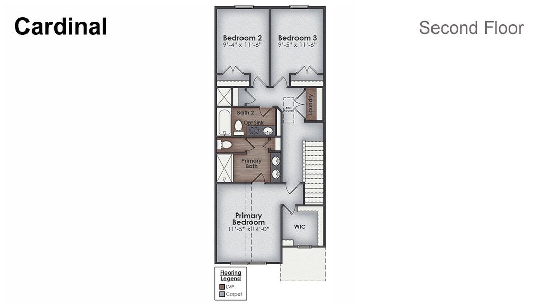2D floor plan layout of this home in Indigo Preserve Townhomes, Leland, NC (Image 5).