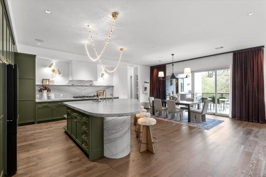 The fluted island base is a stunning moment.