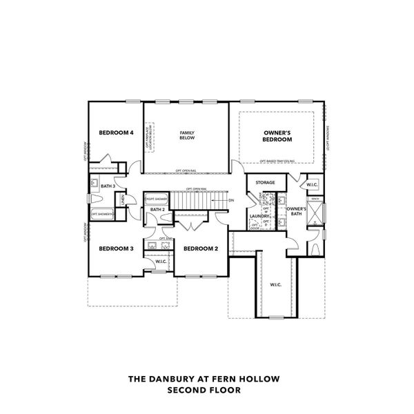 2D floor plan layout for the The Danbury J by Davidson Homes LLC in Fern Hollow, Buford, GA (Image 3).
