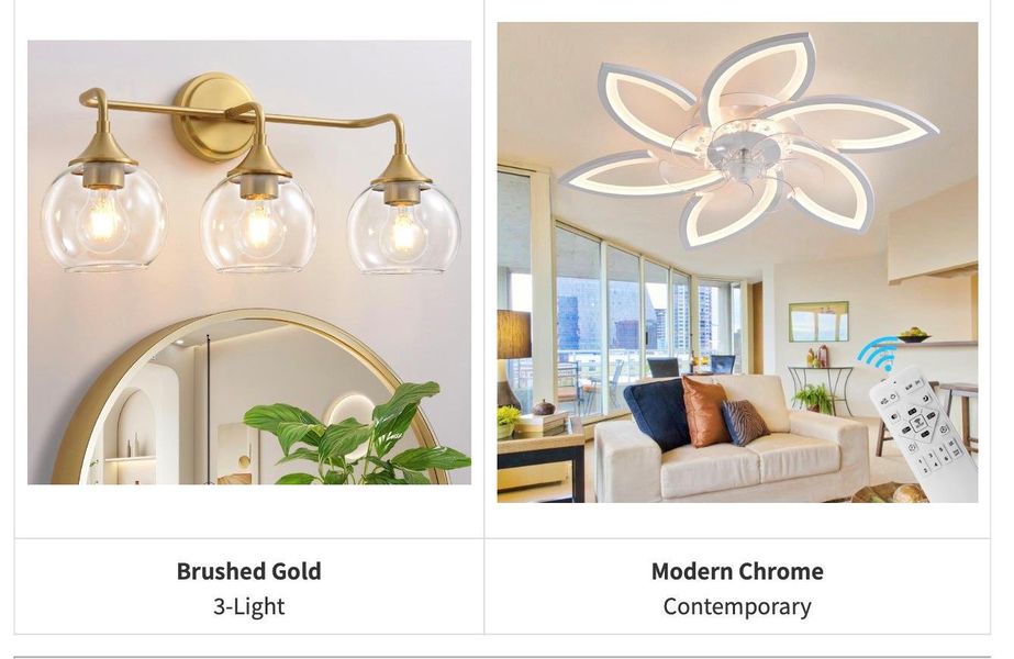 light and ceiling fan, more to choose from