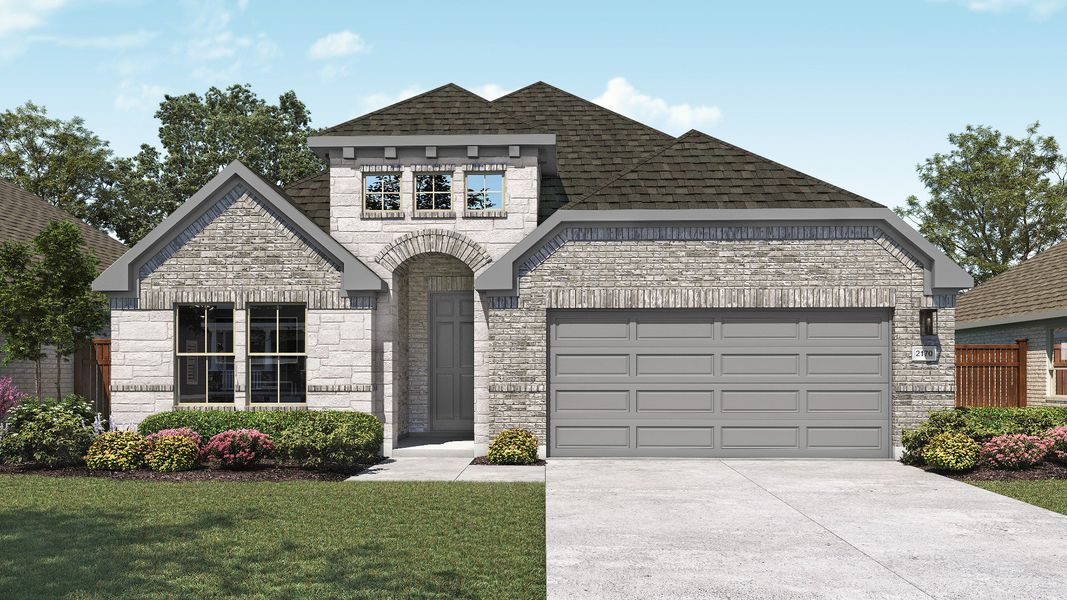 Representative exterior photo of a completed home built from the Juniper by DRB Homes in Newhaven, Manor, TX (Image 4). Representative exterior photo of a completed home built from the Juniper by DRB Homes in Newhaven, Manor, TX (Image 4).