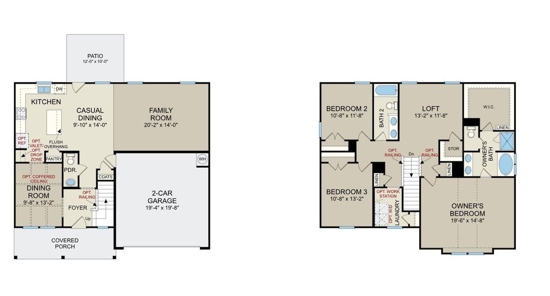 2D floor plan layout for the Topsail - 17456 by Dream Finders Homes in Griffon Pointe, Lillington, NC (Image 3). 2D floor plan layout for the Topsail - 17456 by Dream Finders Homes in Griffon Pointe, Lillington, NC (Image 3).