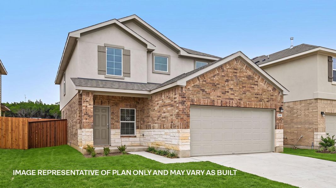 Representative exterior photo of a completed home built from the The Nicole by D.R. Horton in Bar W Ranch, Leander, TX (Image 2).