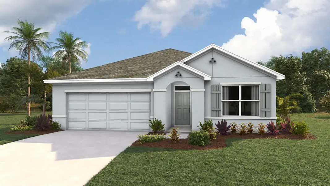 Front exterior of a new home in Sandal Key, Weeki Wachee, FL, highlighting curb appeal (Image 1). Front exterior of a new home in Sandal Key, Weeki Wachee, FL, highlighting curb appeal (Image 1).