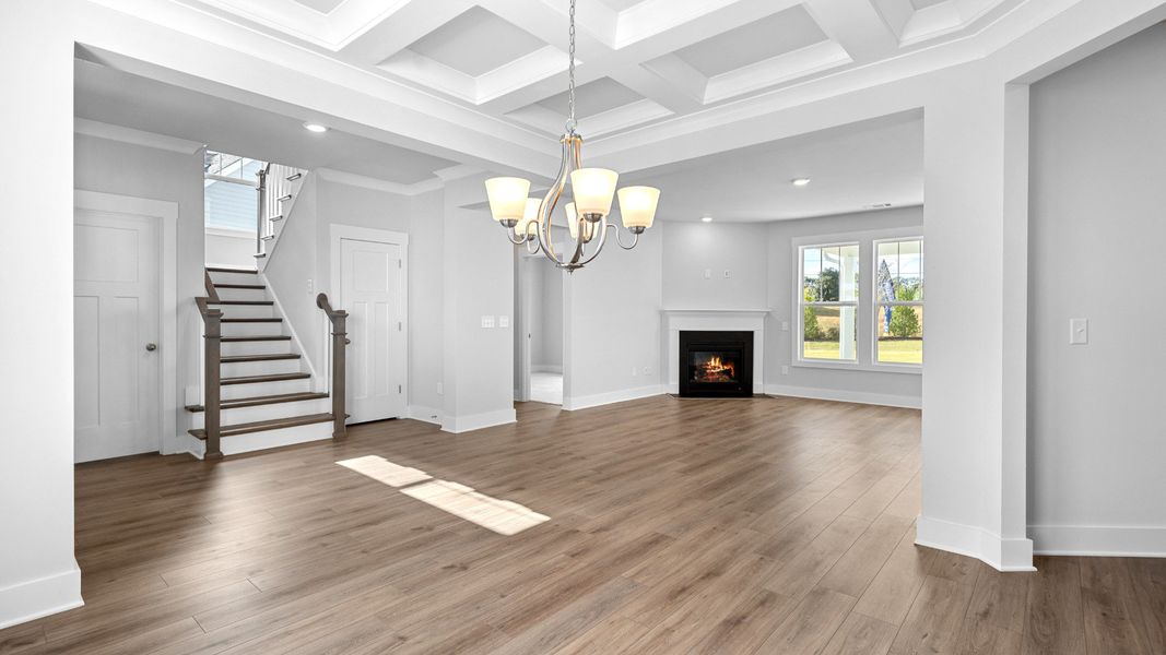 2 story single family home, all white, dining room