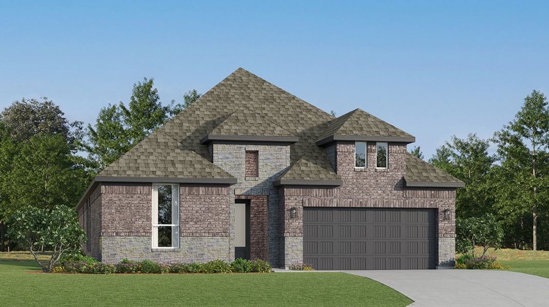 Front exterior of a new home in Navarro Ranch: Brookstone II and Woodbridge Collection, Seguin, TX, highlighting curb appeal (Image 1).