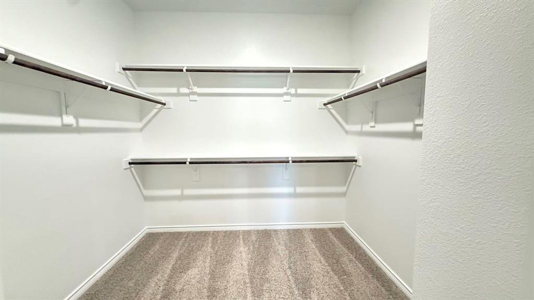 Spacious closet with light carpet