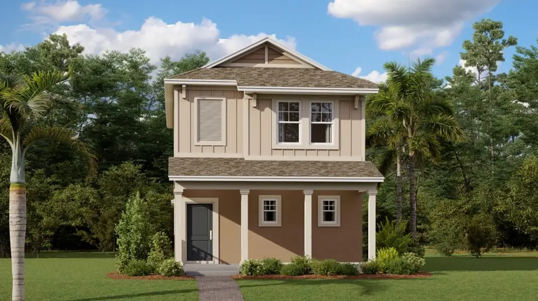 Front exterior of a new home in Rivington: Cottage Alley Collection, Debary, FL, highlighting curb appeal (Image 1).