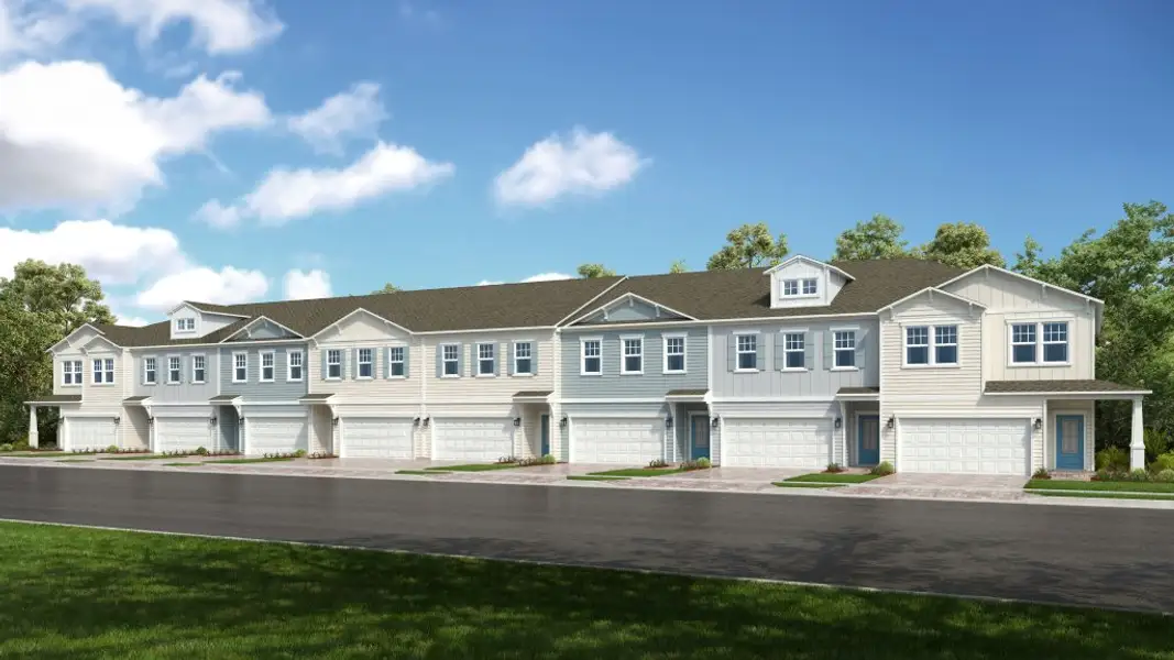 Front exterior of a new home in Cherry Elm at SilverLeaf, St. Augustine, FL, highlighting curb appeal (Image 1). Front exterior of a new home in Cherry Elm at SilverLeaf, St. Augustine, FL, highlighting curb appeal (Image 1).