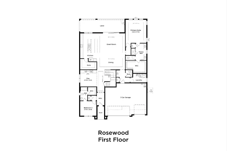 2D floor plan layout for the Rosewood by DRB Homes in Preserve at Old Mill, Wesley Chapel, FL (Image 3).