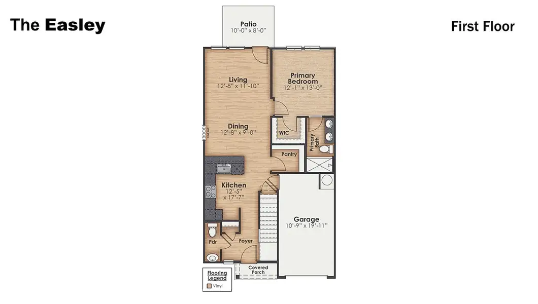 2D floor plan layout for the Easley by D.R. Horton in The Landing at Sidbury Station, Castle Hayne, NC (Image 3).