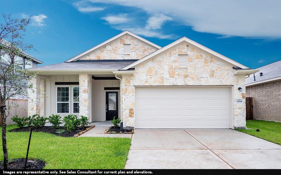 Front exterior of a new home in Mulberry Farms, Santa Fe, TX, highlighting curb appeal (Image 2).