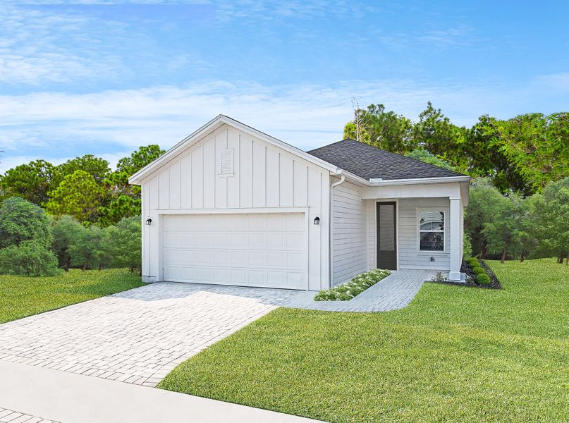 Front exterior of a new home in Stillwater | Active Adult 55+: Stillwater (40s) - Royal Collection, St. Johns, FL, highlighting curb appeal (Image 1).