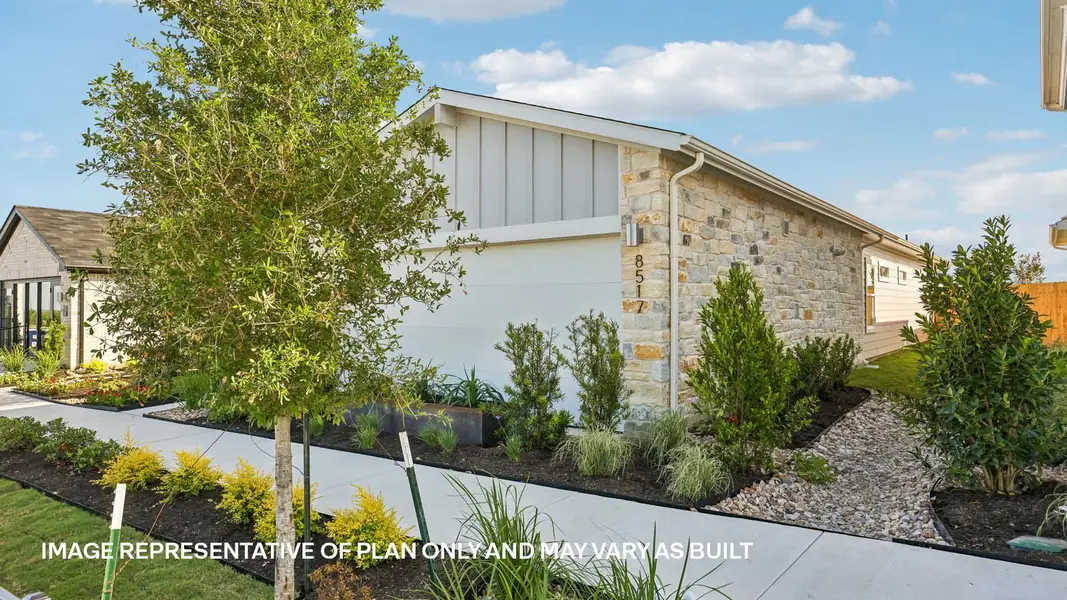 Front exterior of a new home in Frontier, Mustang Ridge, TX, highlighting curb appeal (Image 2).
