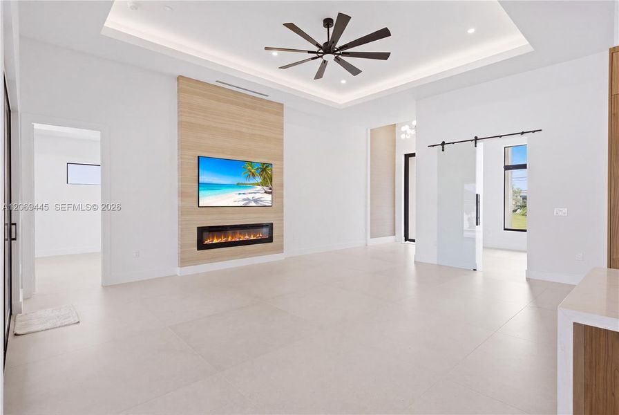 Designer feature wall with sleek linear fireplace creates a striking focal point. Designer feature wall with sleek linear fireplace creates a striking focal point.