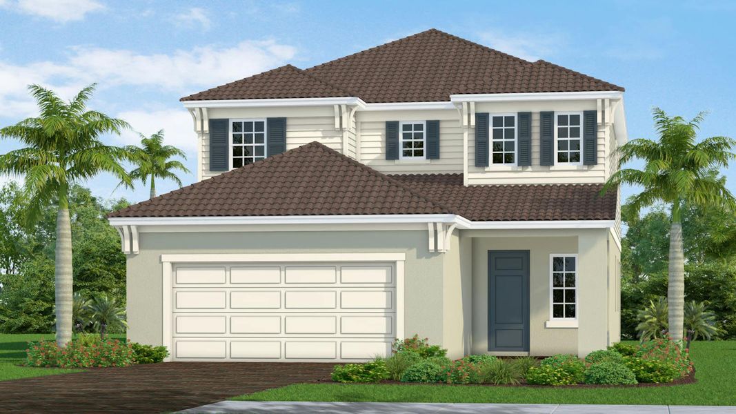 Front exterior of a new home in Windward Real Estate and Homes for Sale in Sarasota, FL - Neal Communities, Sarasota, FL, highlighting curb appeal (Image 5).