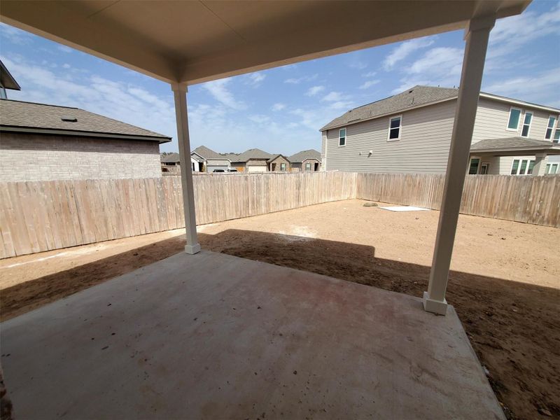 View of patio with a fenced backyard and a residential view