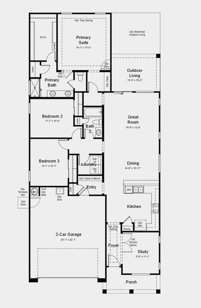 2D floor plan layout for the Brixton by Taylor Morrison in Hawes Crossing Discovery Collection, Mesa, AZ (Image 3).
