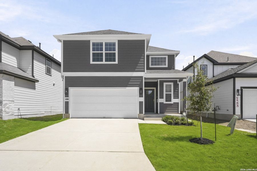 Front exterior of a new home in Timber Creek, San Antonio, TX, highlighting curb appeal (Image 1). Front exterior of a new home in Timber Creek, San Antonio, TX, highlighting curb appeal (Image 1).