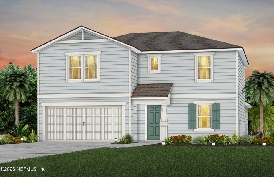 Front exterior of a new home in Wells Landing, Jacksonville, FL, highlighting curb appeal (Image 1). Front exterior of a new home in Wells Landing, Jacksonville, FL, highlighting curb appeal (Image 1).