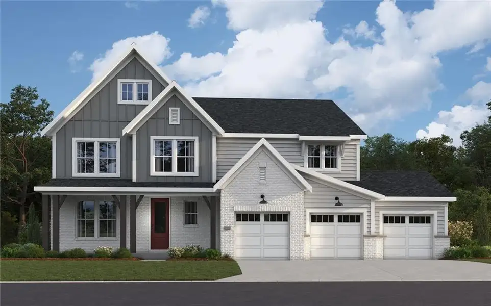 Front exterior of a new home in Governor’s Preserve, Canton, GA, highlighting curb appeal (Image 1). Front exterior of a new home in Governor’s Preserve, Canton, GA, highlighting curb appeal (Image 1).