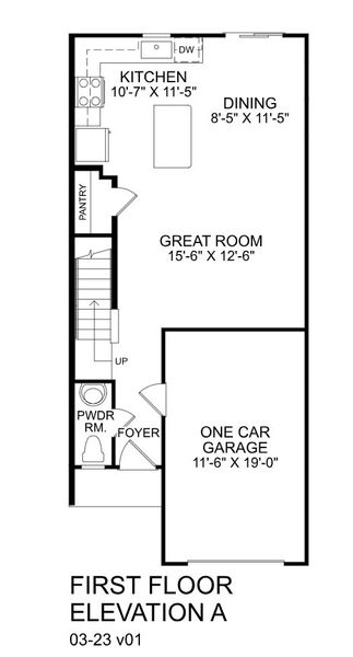 2D floor plan layout for the Poplar by Ryan Homes in Adams Landing, Elizabeth City, NC (Image 1).