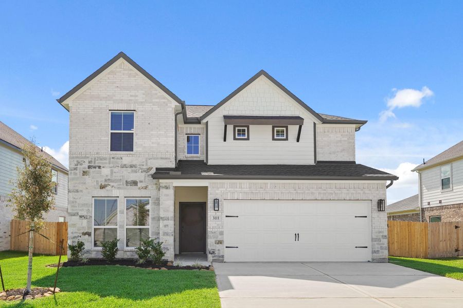 Front exterior of a new home in Briarwood Crossing, Rosenberg, TX, highlighting curb appeal (Image 1). Front exterior of a new home in Briarwood Crossing, Rosenberg, TX, highlighting curb appeal (Image 1).