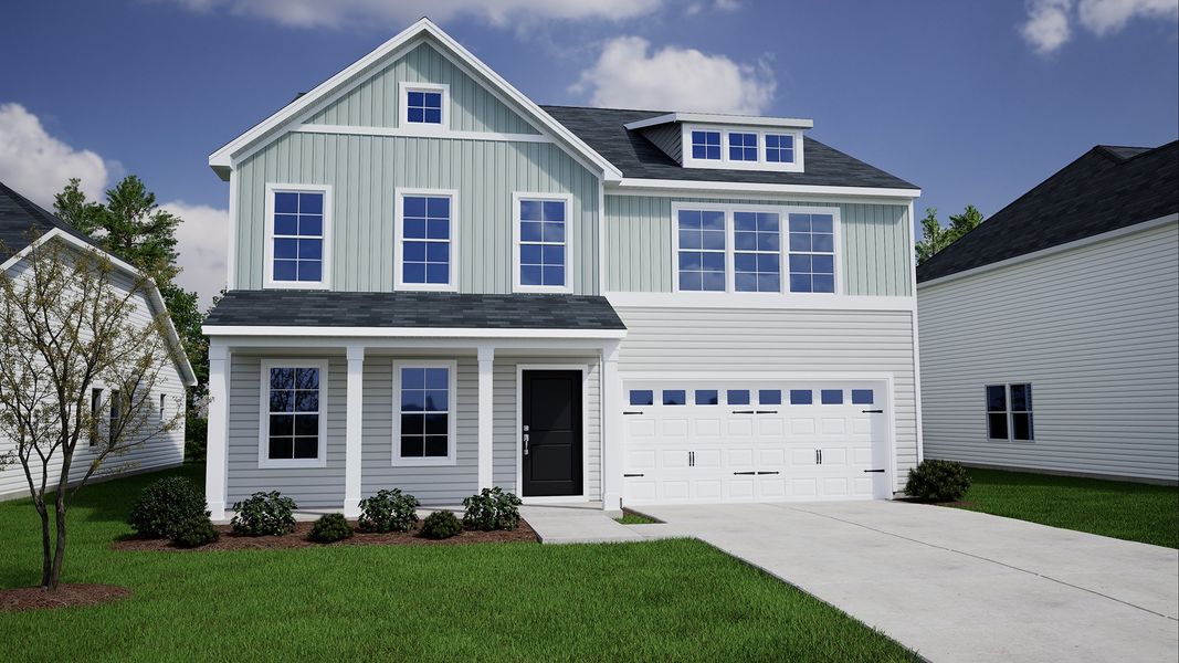 Representative exterior photo of a completed home built from the Warren - Genesis Value Collection by Mungo Homes in Meadows at Lilah Grove, Summerfield, NC (Image 15).