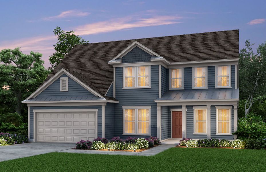 Vanderbilt New Home Exterior 55 with front porch and metal roof accents.