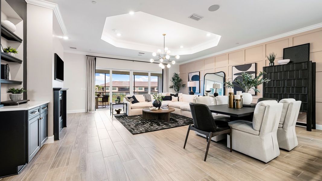 Furnished interior view inside a new home in Esplanade by the Islands Coach Homes, Naples (Image 7). Furnished interior view inside a new home in Esplanade by the Islands Coach Homes, Naples (Image 7).