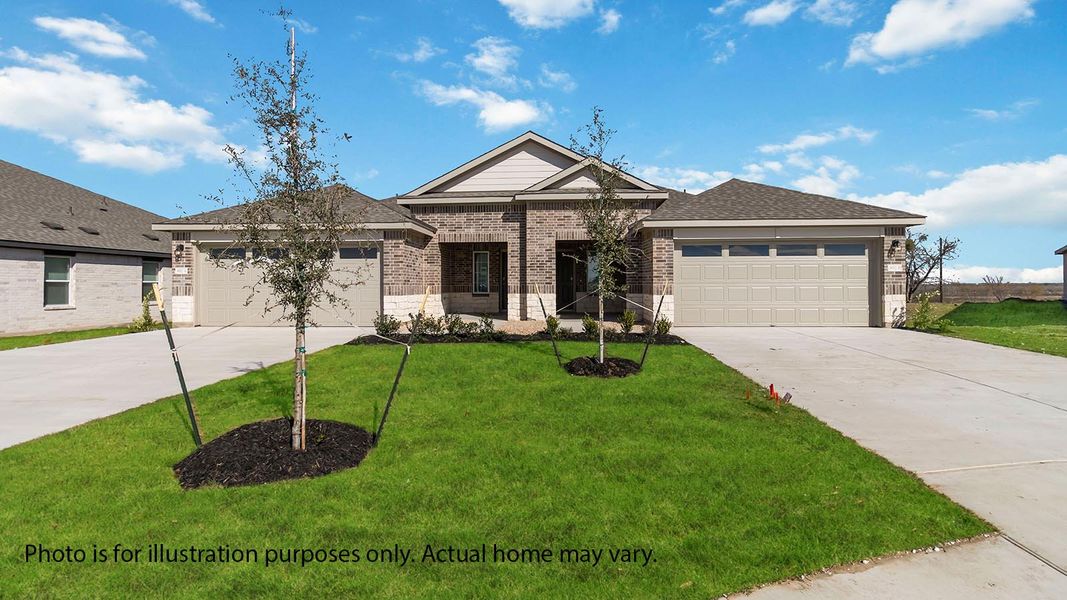 Front exterior of a new home in Palomino, Manor, TX, highlighting curb appeal (Image 16).
