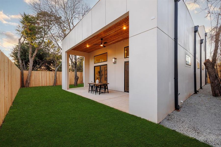 Yard at dusk with a patio