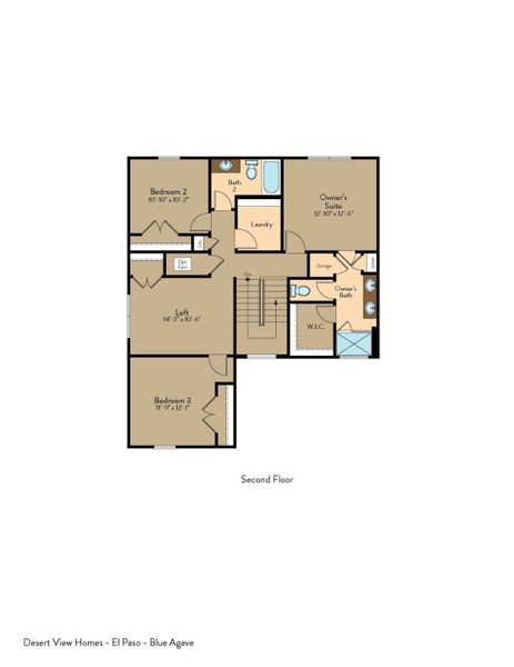 2D floor plan layout for the Blue Agave by View Homes in Paseos Del Este, Horizon City, TX (Image 5).